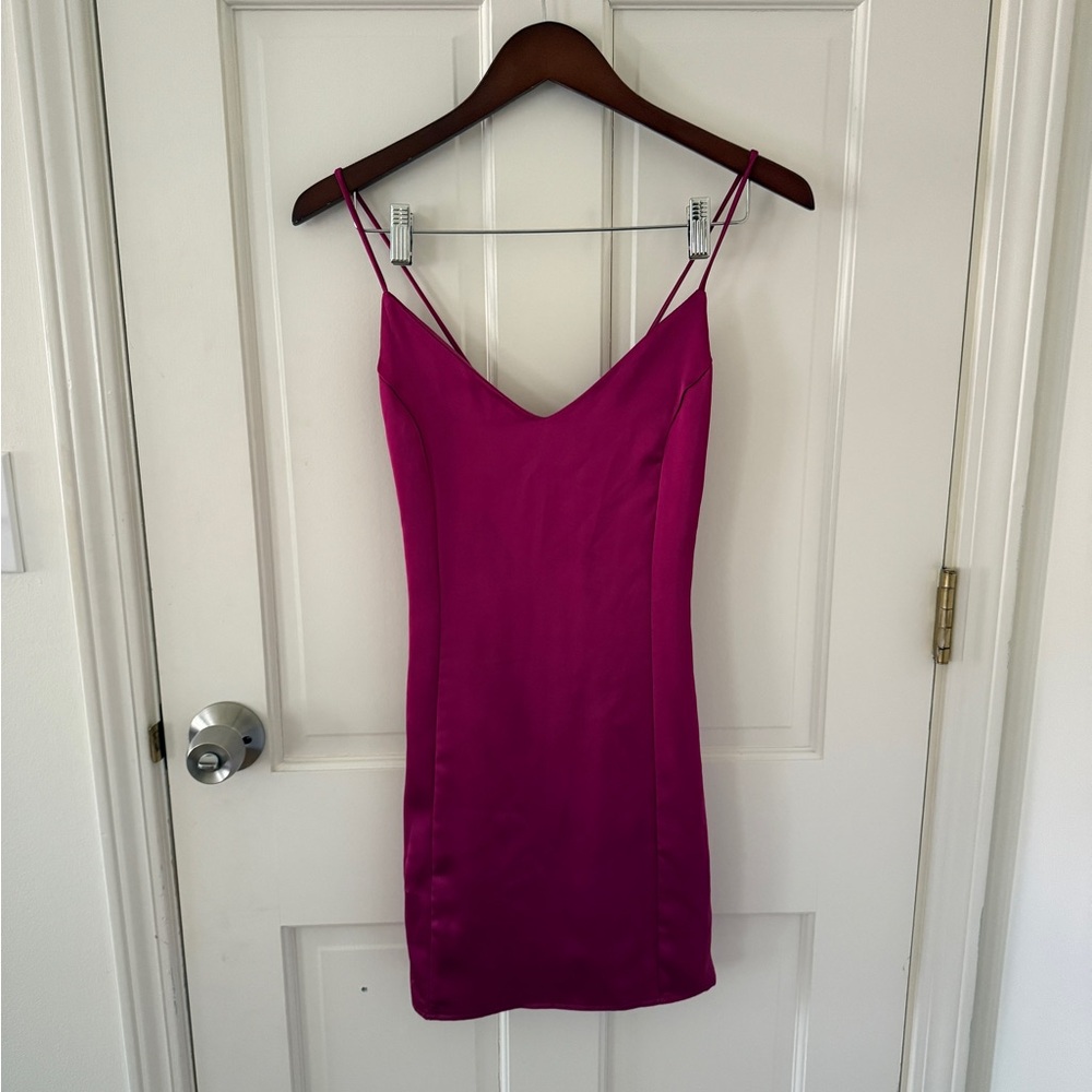 Magenta Satin Mini Dress w/ Lace up back (M)